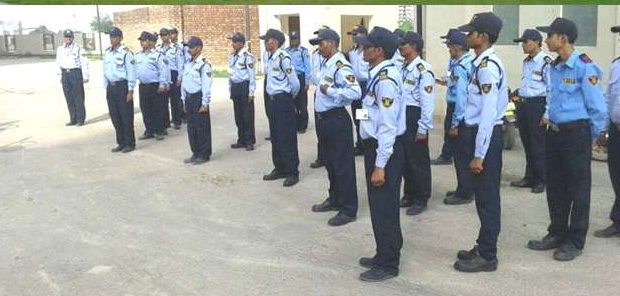 Security personnel lined up during a training parade