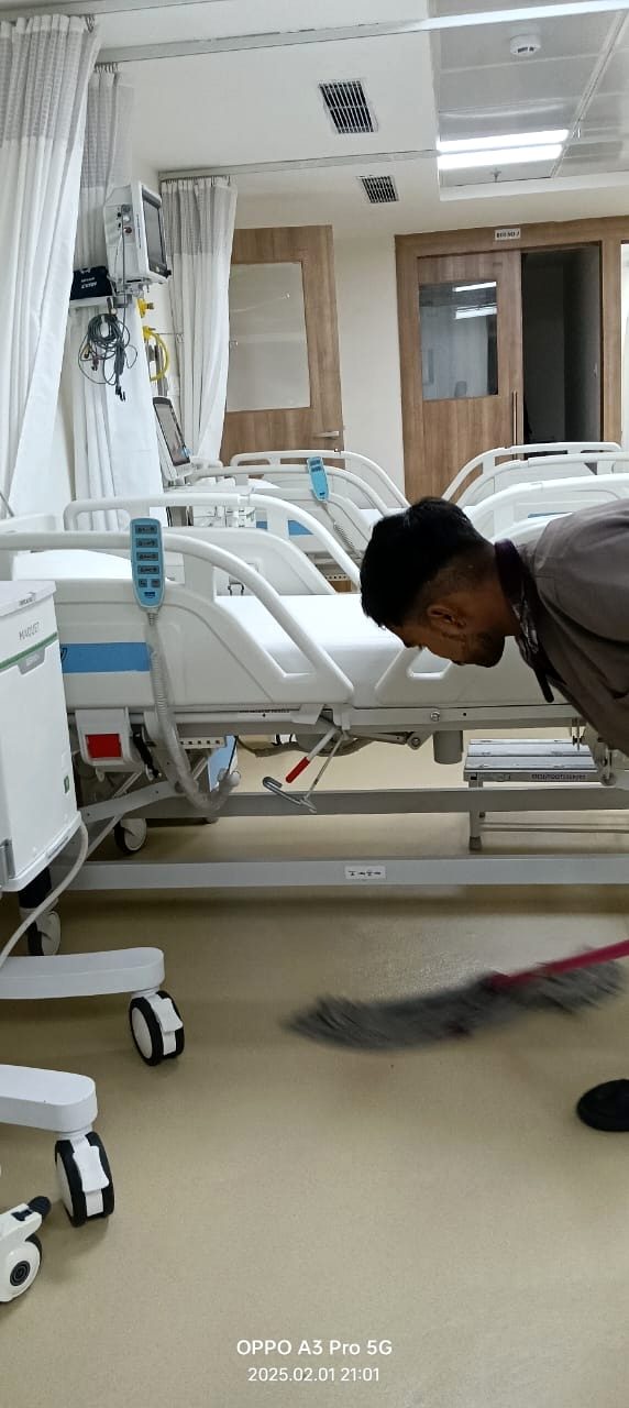Cleaning a hospital room